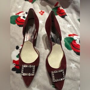 Michael Kors Burgundy Suede Buckle Mid-Heel Pumps size 7.5